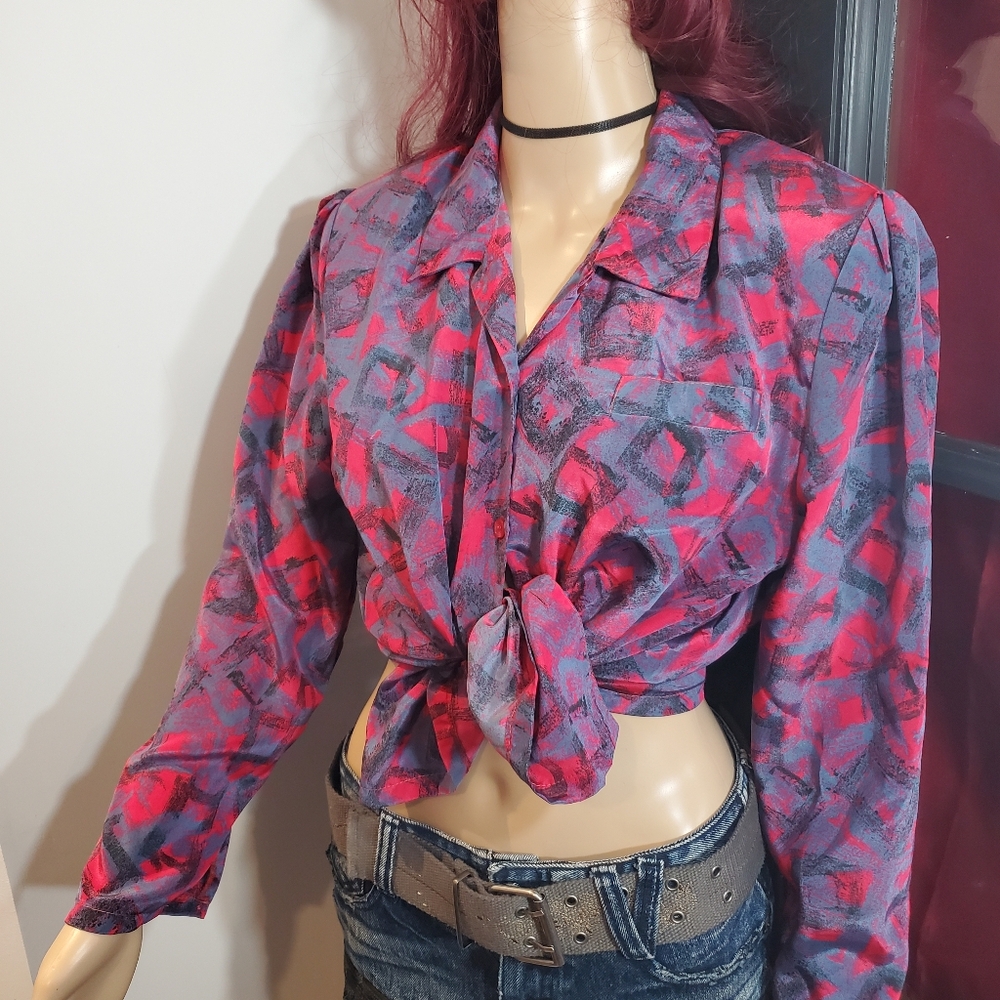 Vintage 80s Art Deco Button Up Blouse